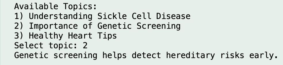 Figure 4.12 Educational Topic – Importance of Genetic Screening Output