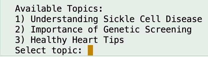 Figure 4.8 Educational Topics Menu – Topic Selection Prompt