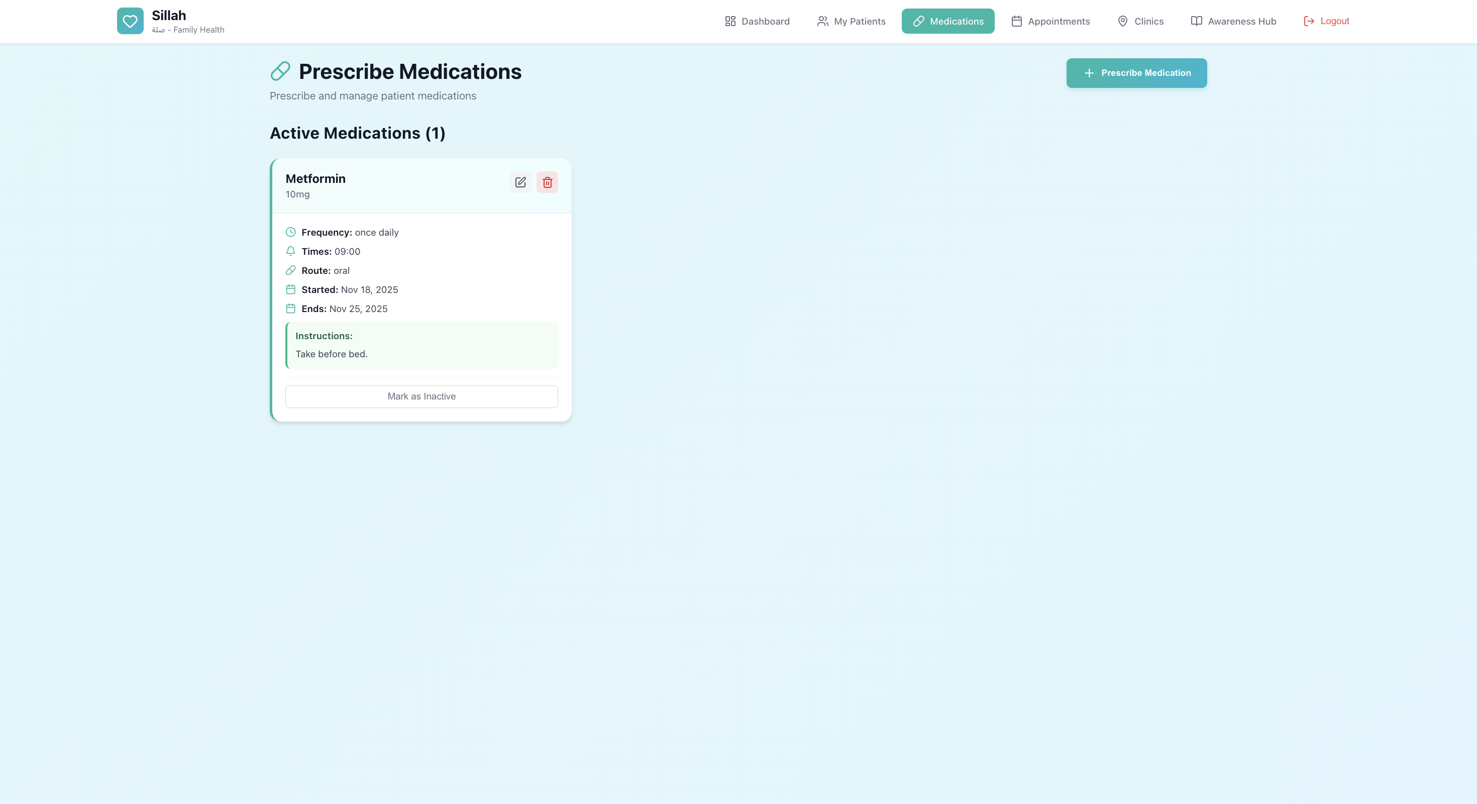 Doctor Active Medications List