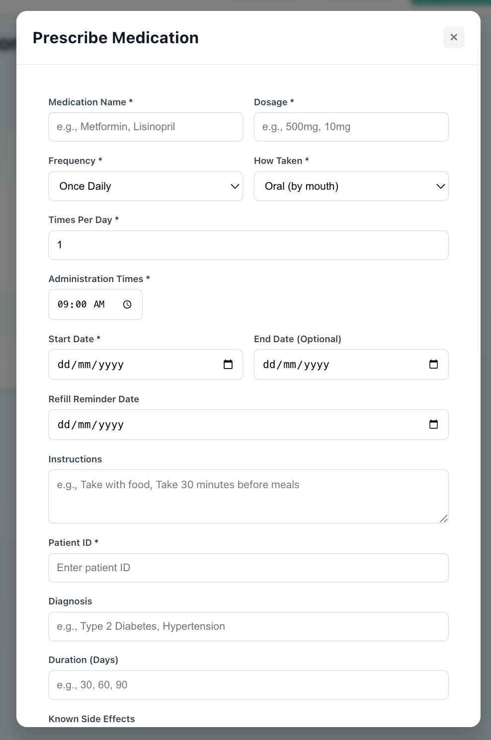 Doctor Prescribe Medication Form