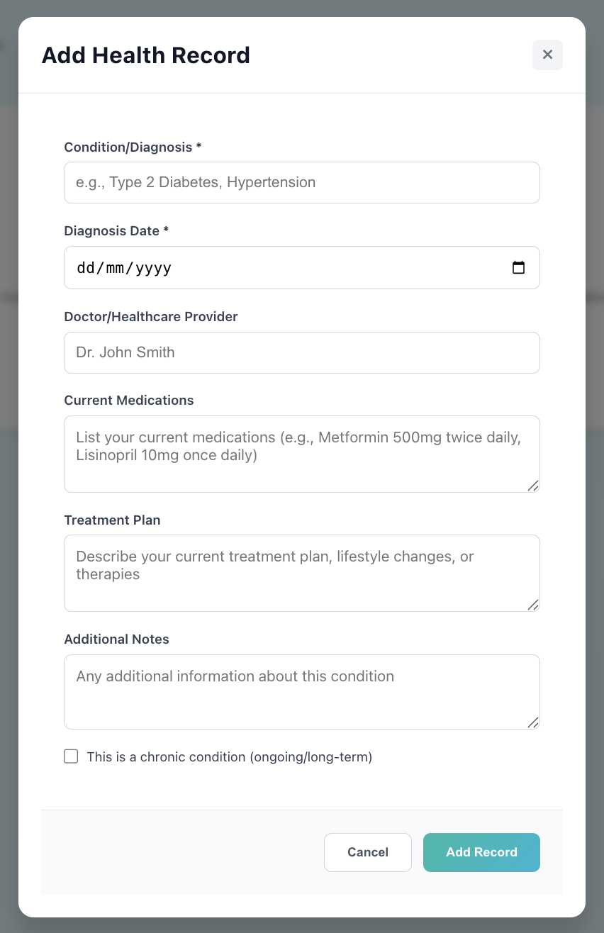 Patient Add Health Record Form