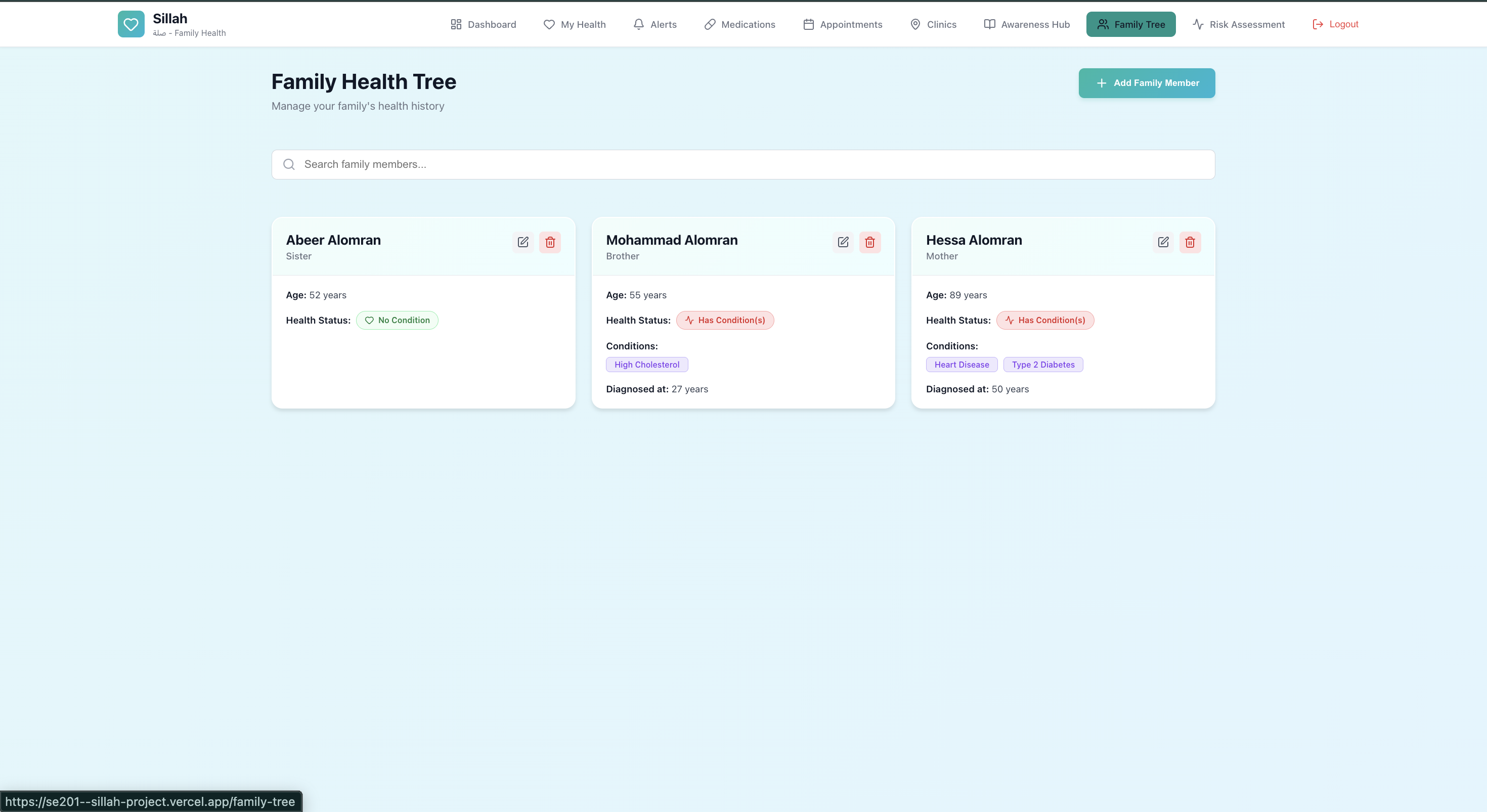 Patient Family Health Tree